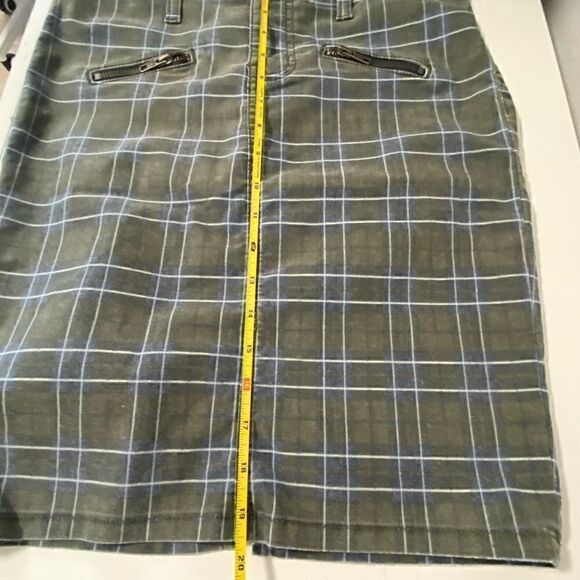 Current/Elliott The Soho Zip Stiletto Pencil  Plaid Skirt Size 26/0 Muted Olive - Picture 11 of 13